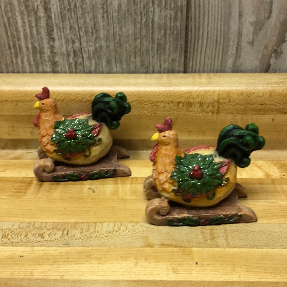 Pair of Sledding Christmas Roosters